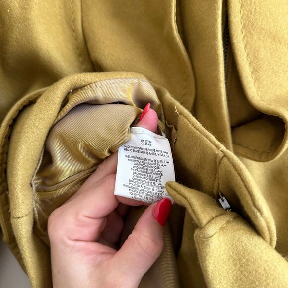 BCBGMAXAZRIA Wool-Cashmere Ruffle Zip Up Pea Coat Green Ochre S - Picture 9 of 14